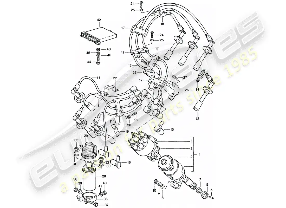 porsche 1984 (911) electricidad del motor 2 diagrama de piezas