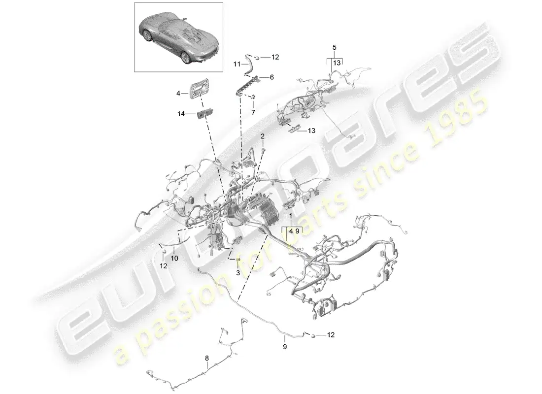 porsche 2015 (918 spyder) cableando arneses diagrama de piezas