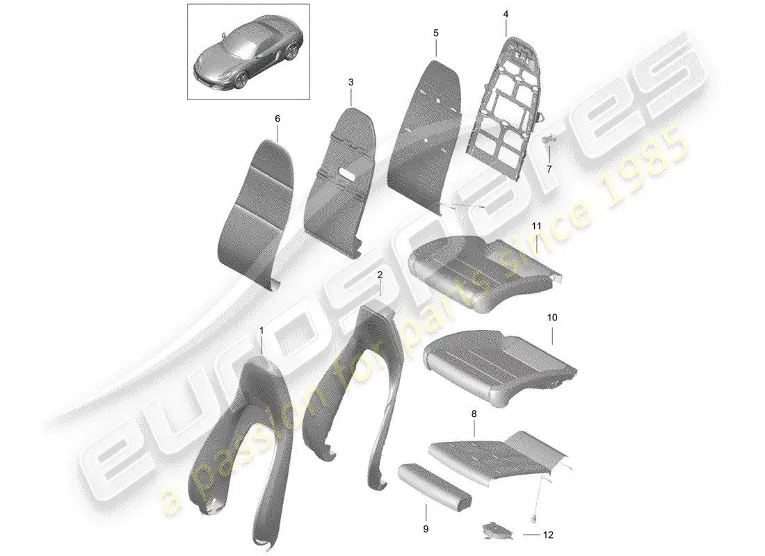 porsche 2014 (981 boxster) parte de espuma diagrama de piezas