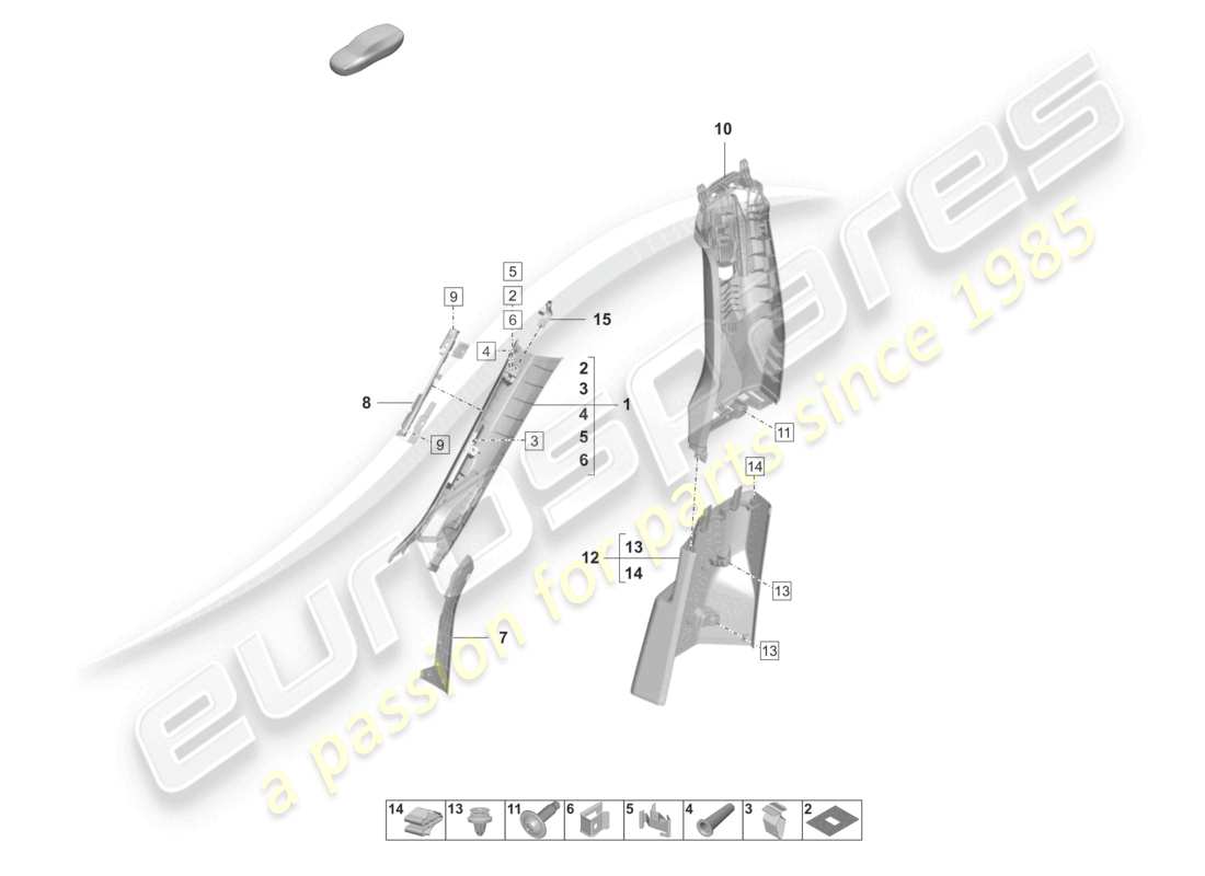 porsche 2020 (taycan 9j1-1) moldura del pilar a moldura superior del pilar b diagrama de piezas
