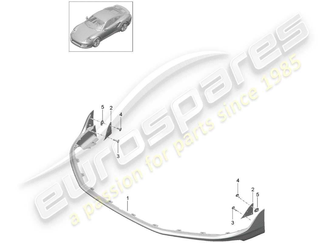 porsche 991 turbo (2018) diagrama de piezas del spoiler delantero