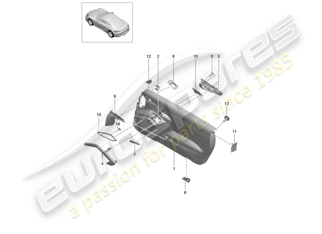 porsche 2021 (718 cayman) diagrama de piezas de la tecnología slush de los accesorios del panel de la puerta