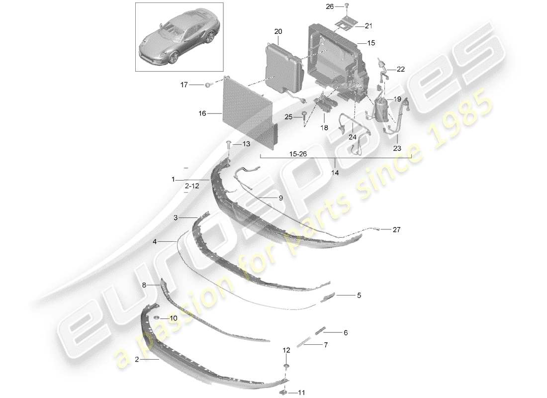 porsche 991 turbo (2018) diagrama de piezas del spoiler delantero