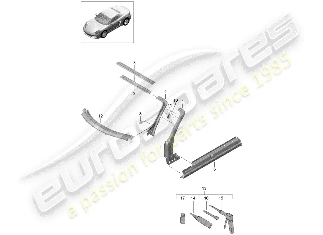 porsche 2017 (718 boxster) capucha diagrama de piezas