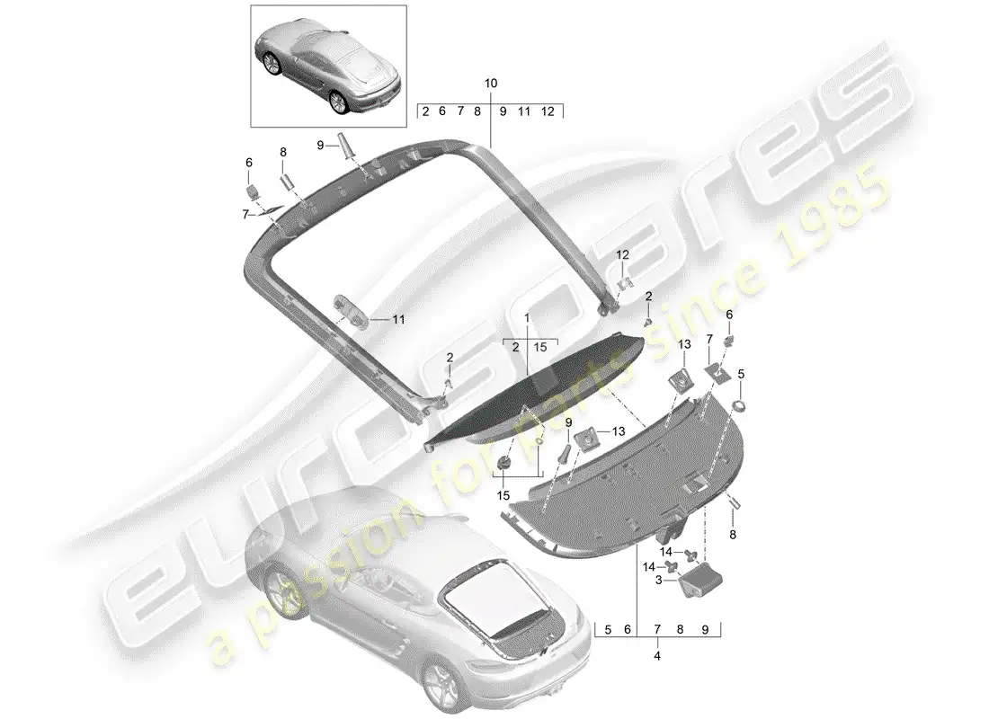 porsche 2018 (718 cayman) recubrimiento diagrama de piezas