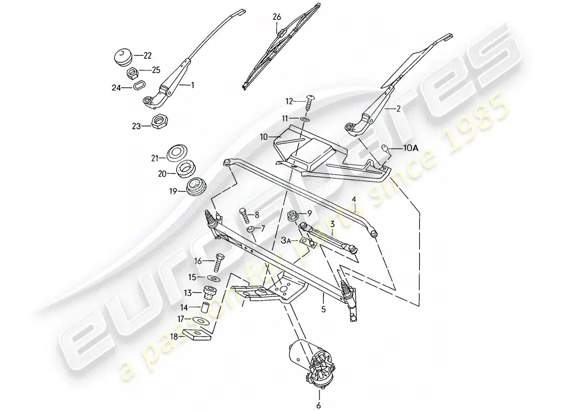 porsche 1987 (924s) sistema de limpiaparabrisas diagrama de piezas