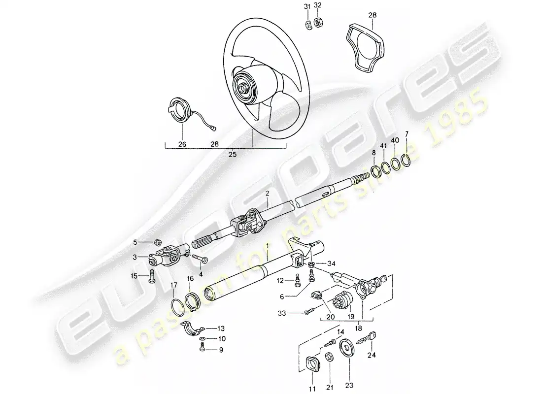 porsche 1998 (993) tubo protector de dirección - eje de dirección intermedio - volantes diagrama de piezas