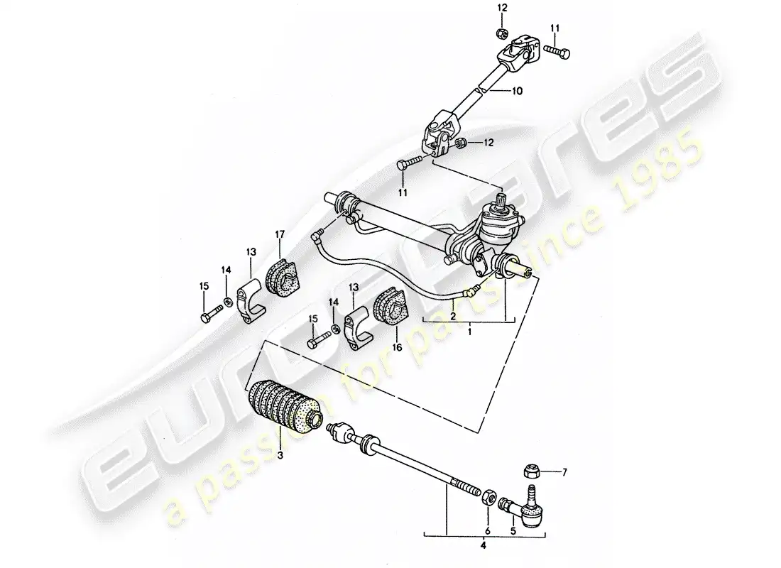 porsche 1995 (968) dirección asistida - engranaje de dirección - varilla de dirección diagrama de piezas