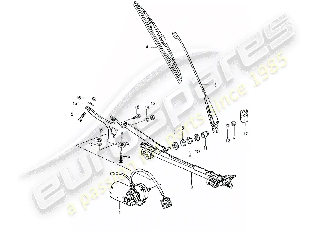 porsche 1992 (964) sistema de limpiaparabrisas diagrama de piezas