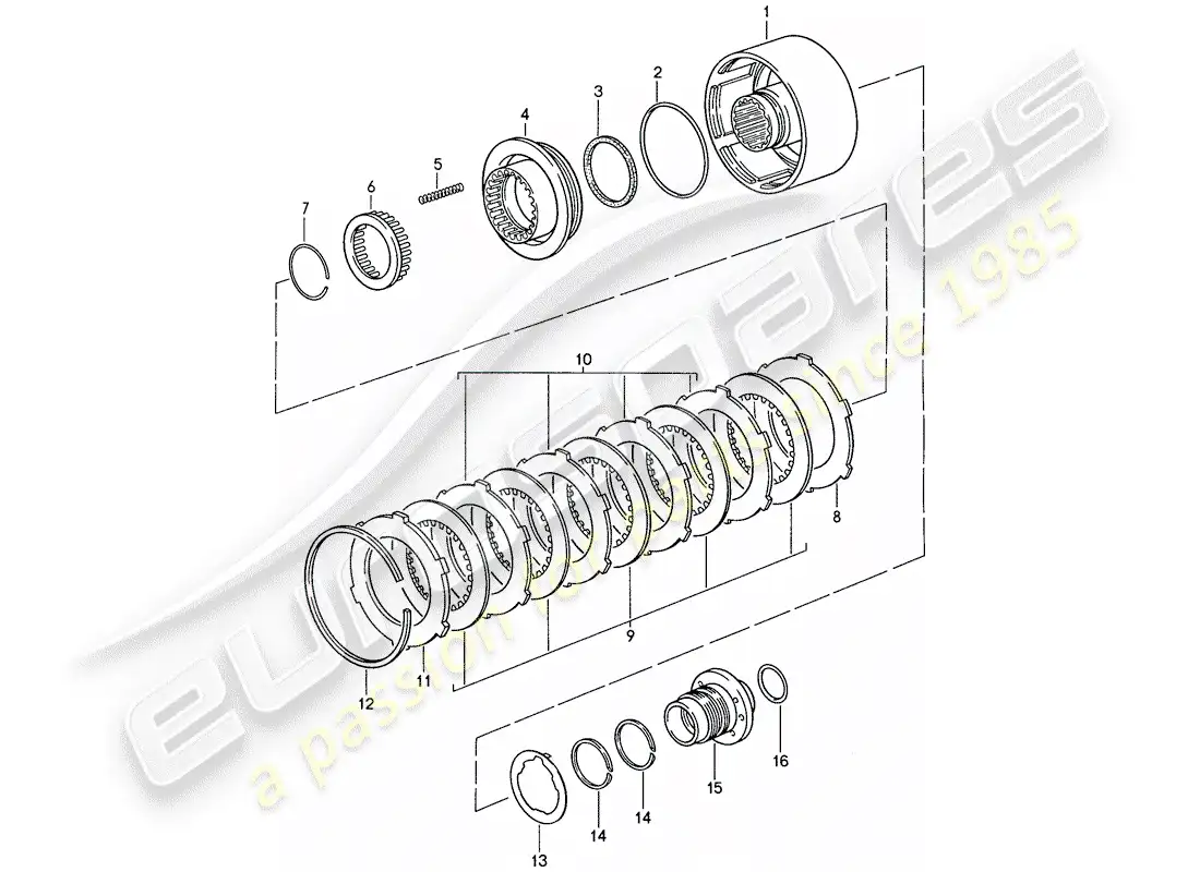 porsche 1987 (928) transmisión automática - embrague - k 2 diagrama de piezas