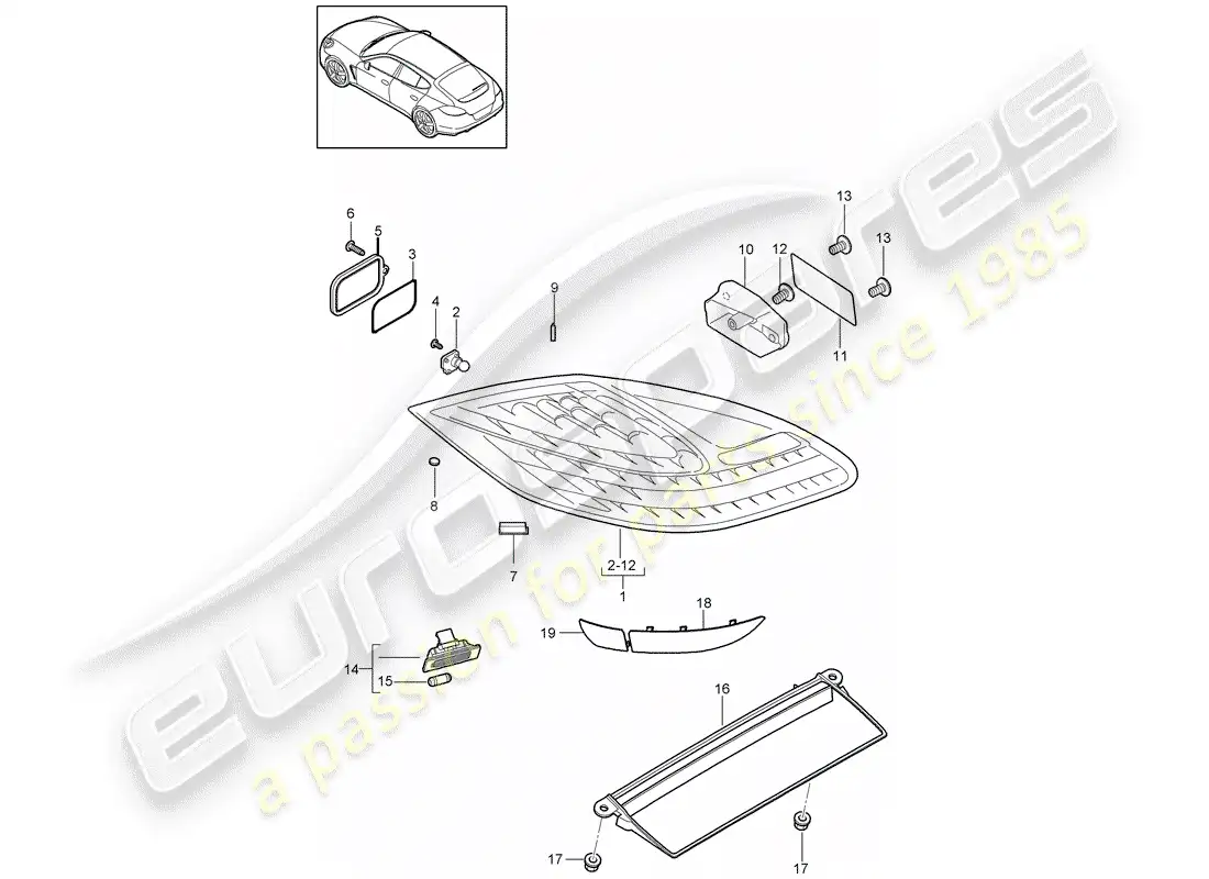 porsche 2014 (panamera 970) luz trasera diagrama de piezas