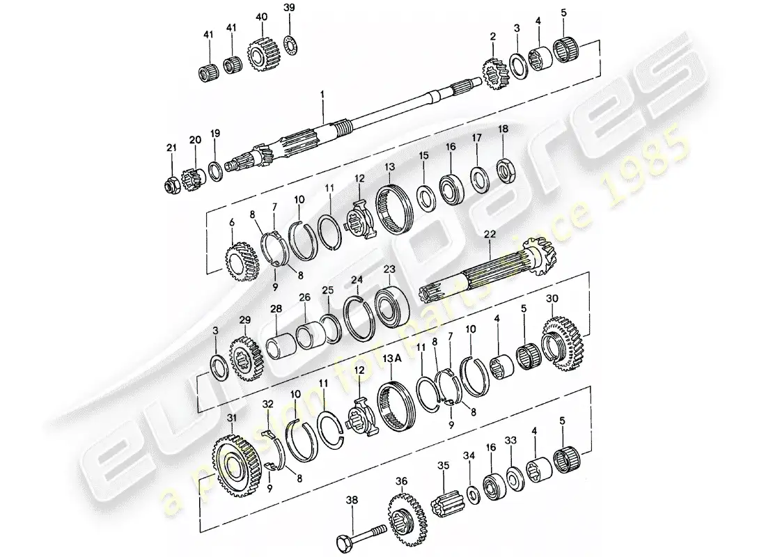 porsche 1982 (911) engranajes y ejes - spm diagrama de piezas
