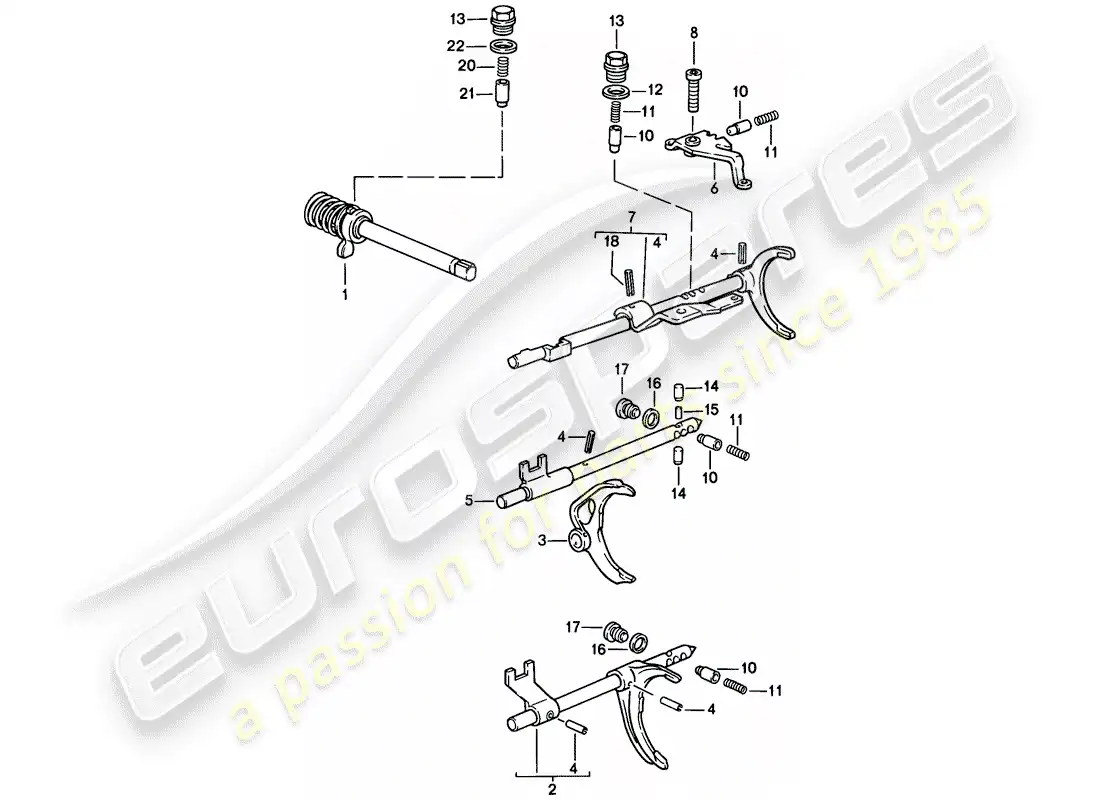 porsche 1983 (944) varillas de cambio - horquillas de cambio diagrama de piezas