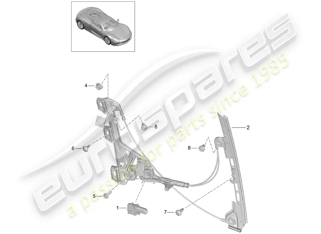 porsche 2015 (918 spyder) regulador de ventana diagrama de piezas