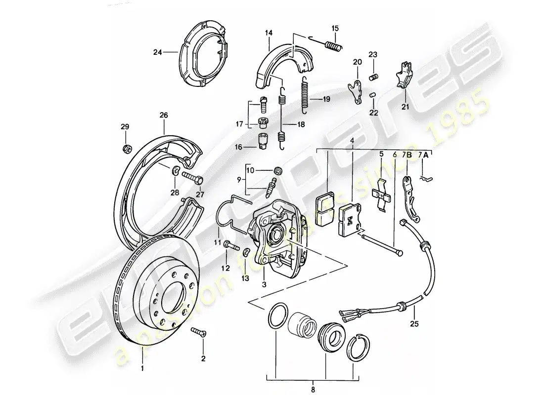 porsche 1986 (928) frenos de disco - eje posterior - d >> - mj 1985 diagrama de piezas