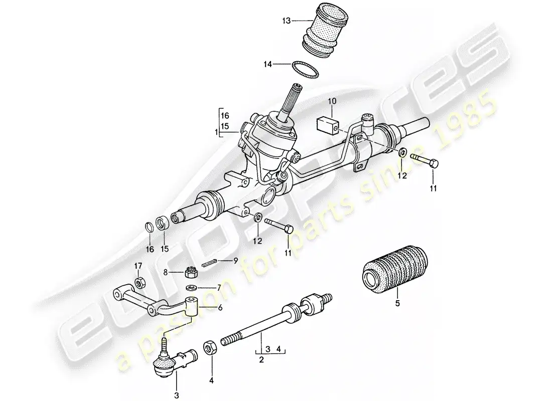 porsche 1988 (959) engranaje de dirección - varilla de dirección diagrama de piezas