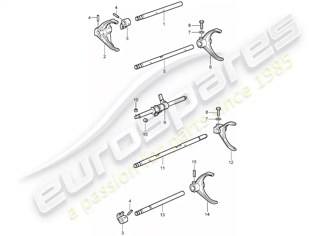 porsche 2002 (996 gt3) eje selector - horquilla selector - varilla de cambio diagrama de piezas
