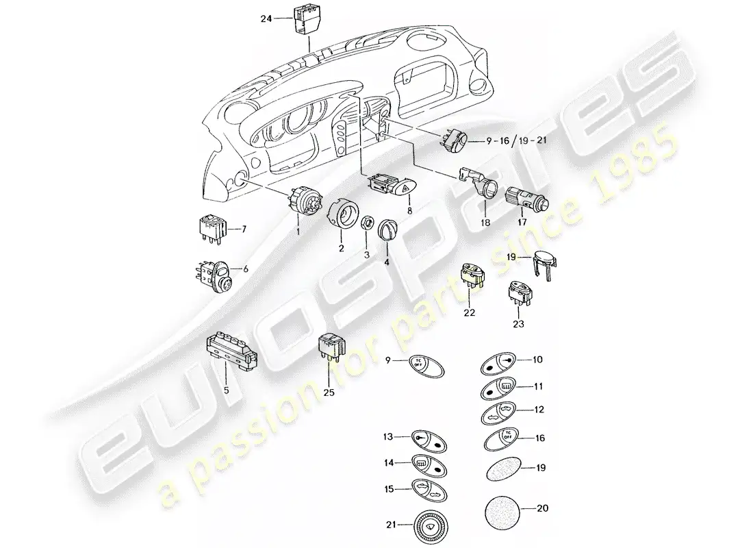 porsche 1998 (986 boxster) switch diagrama de piezas