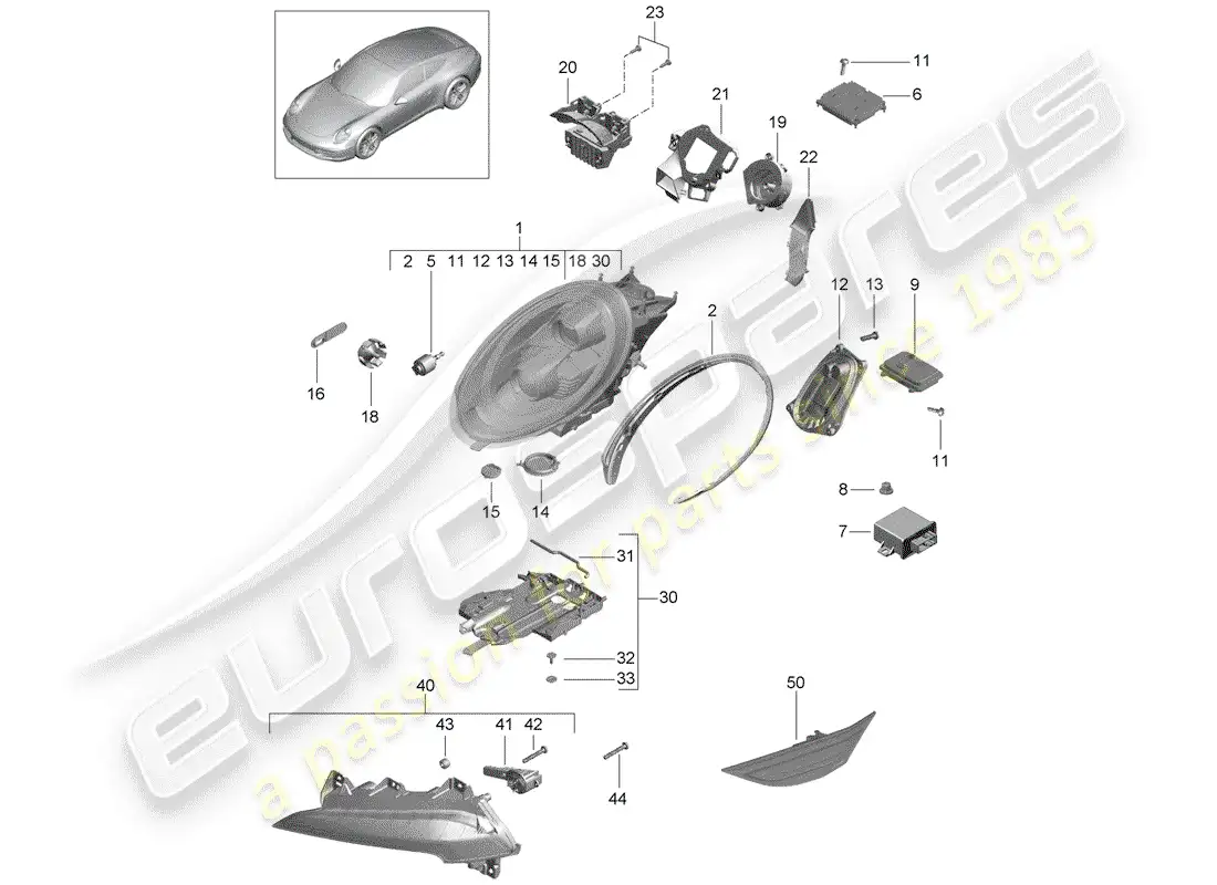 porsche 2012 (991-1) lámpara de cabeza diagrama de piezas