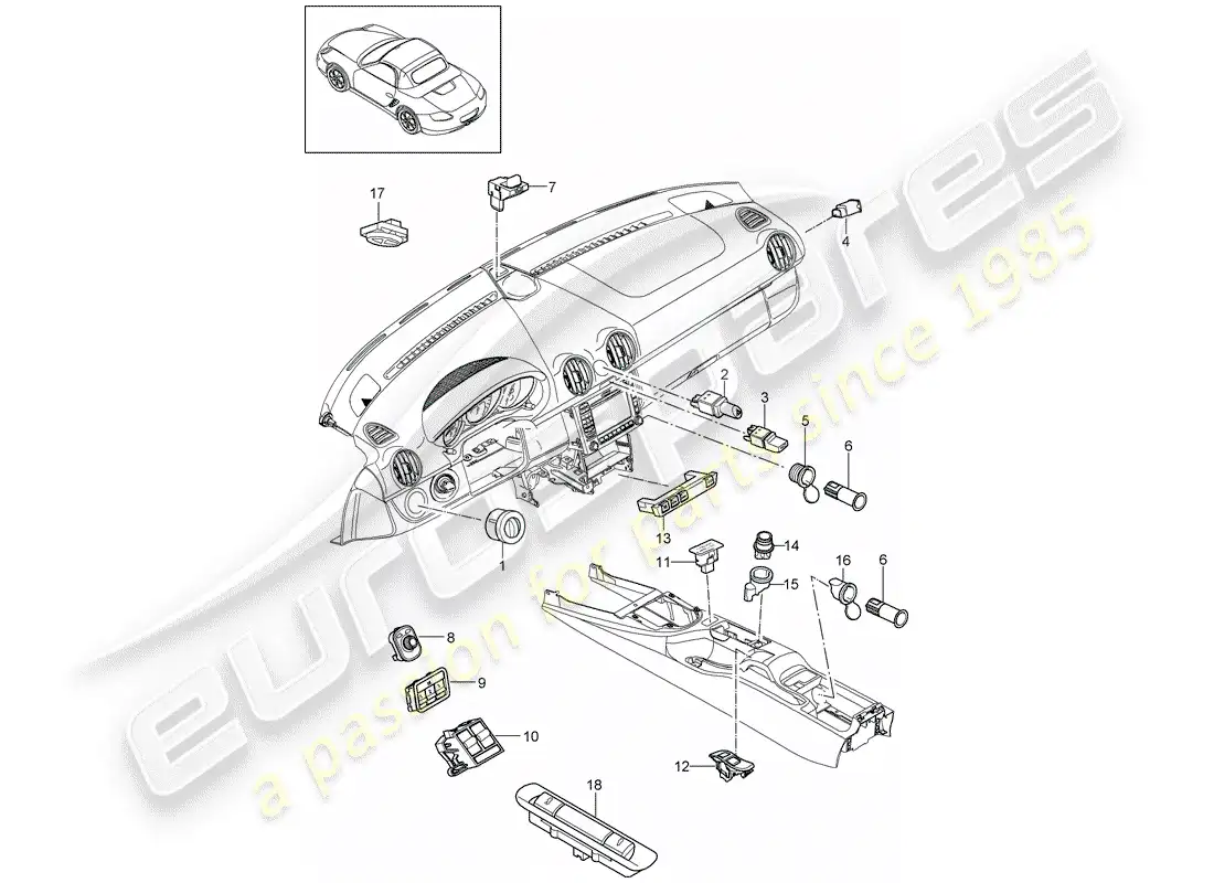 porsche 2009 (987 boxster) switch diagrama de piezas
