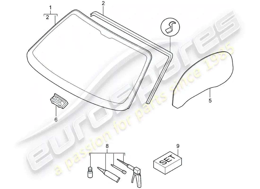 porsche 2007 (987 boxster) acristalamiento de ventanas diagrama de piezas