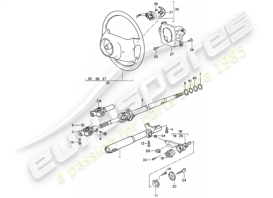 porsche 1998 (993) tubo protector de dirección - eje de dirección intermedio - volantes diagrama de piezas