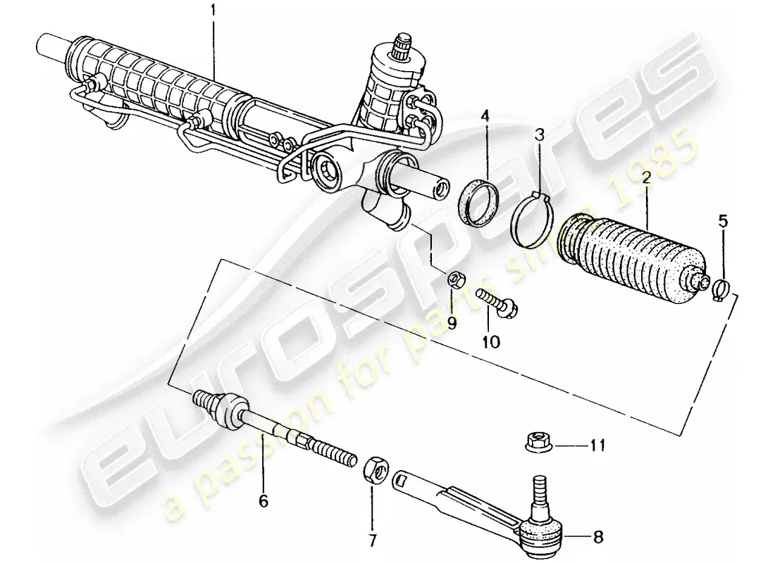 porsche 1998 (996) dirección asistida - engranaje de dirección diagrama de piezas