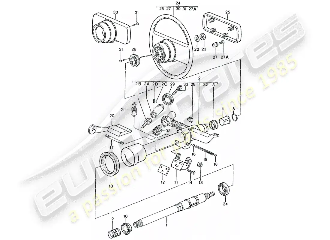 porsche 1984 (928) dirección - volante diagrama de piezas