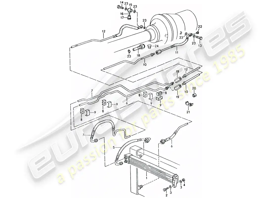 porsche 1992 (928) transmisión automática - enfriador atf - líneas atf diagrama de piezas
