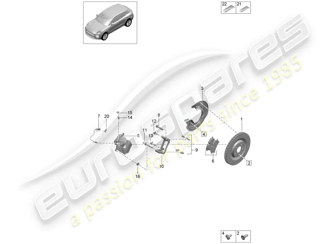 porsche 2019 (macan) frenos de disco diagrama de piezas