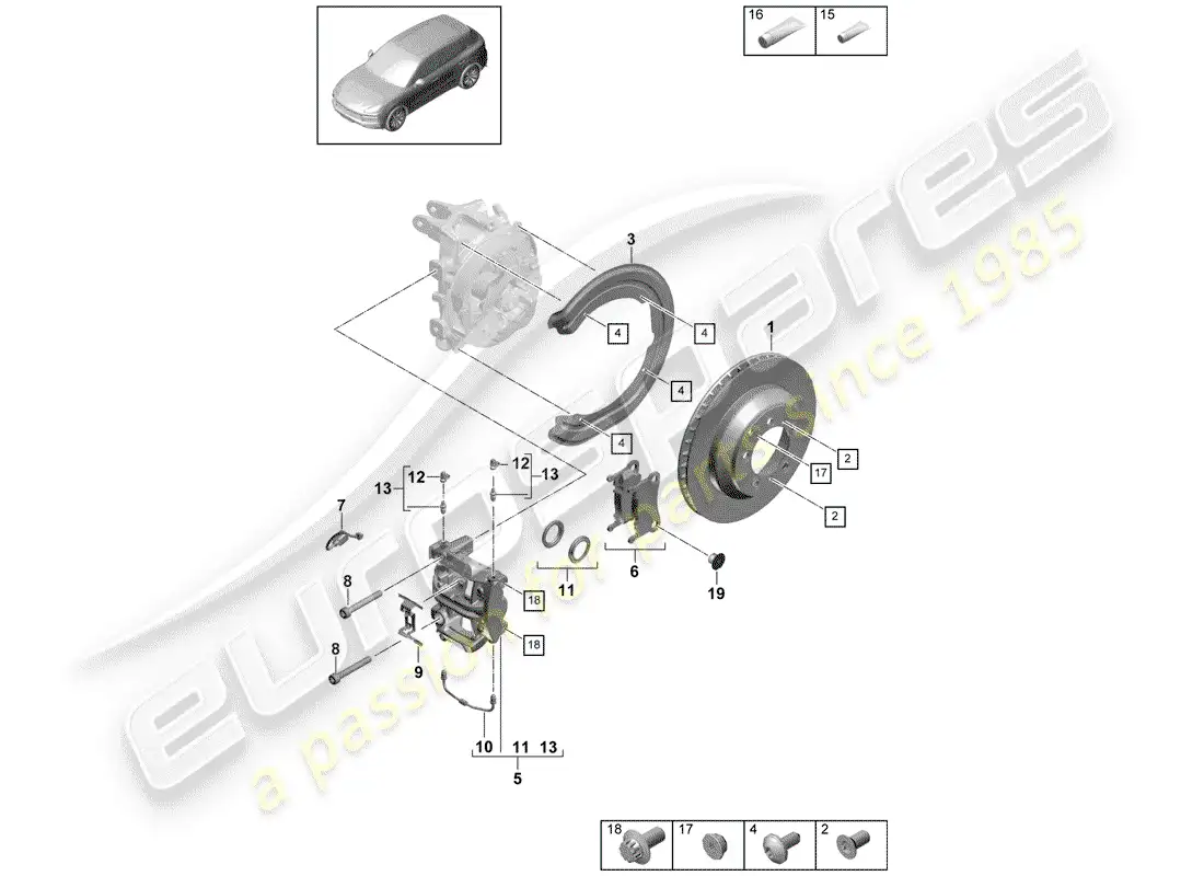 porsche 2018 (cayenne e3 9ya/9yb) frenos de disco diagrama de piezas