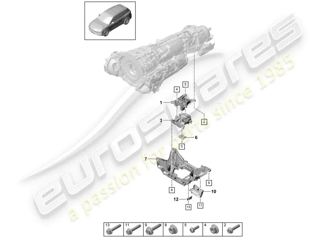 porsche 2018 (cayenne e3 9ya/9yb) montaje de la caja de cambios diagrama de piezas