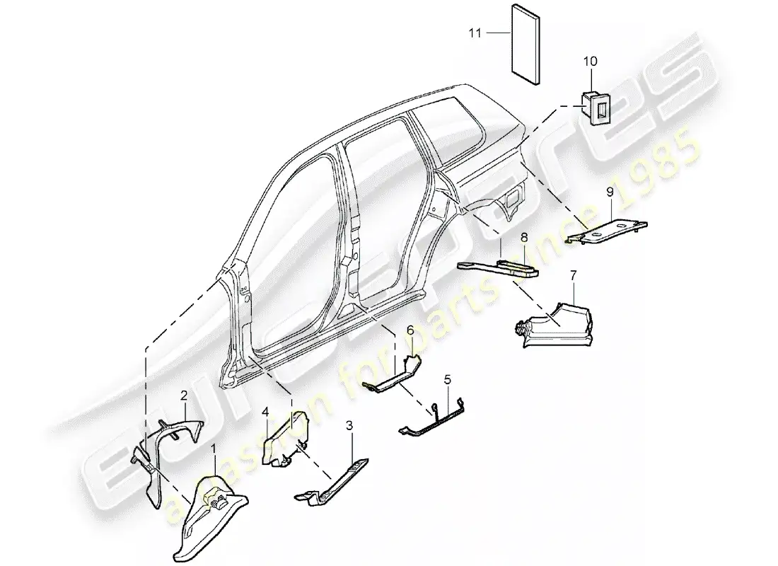 porsche 2004 (cayenne e1 9pa) absorbente de sonido diagrama de piezas