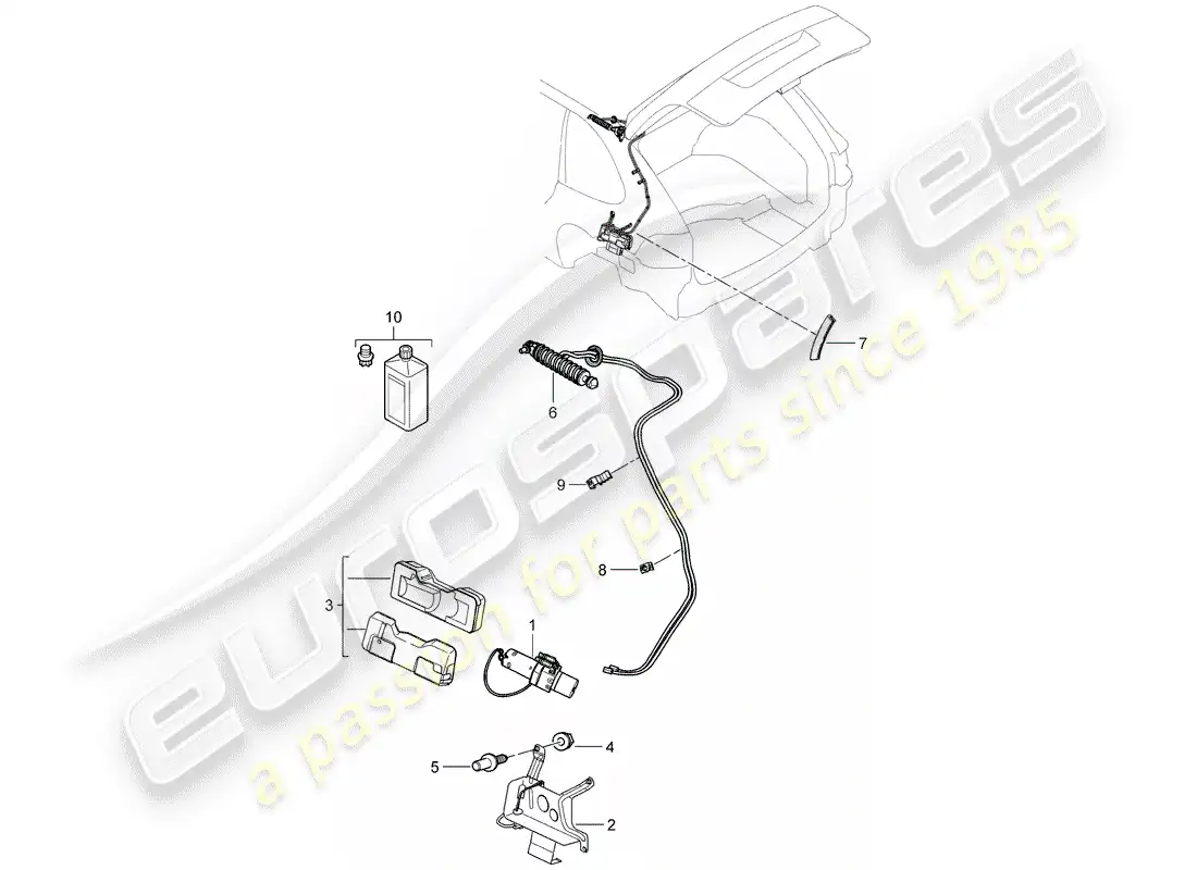 porsche 2007 (cayenne e1 9pa) tapa del maletero trasero diagrama de piezas