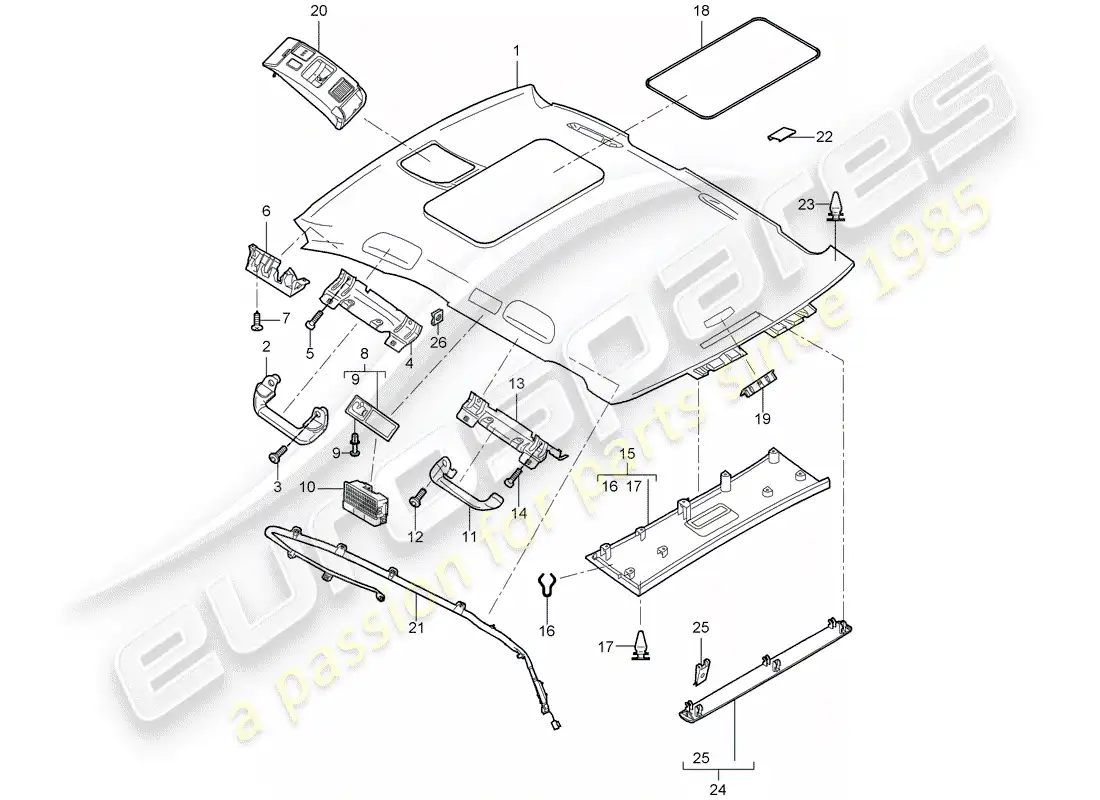 porsche 2007 (cayenne e1 9pa) panel de adorno de techo diagrama de piezas