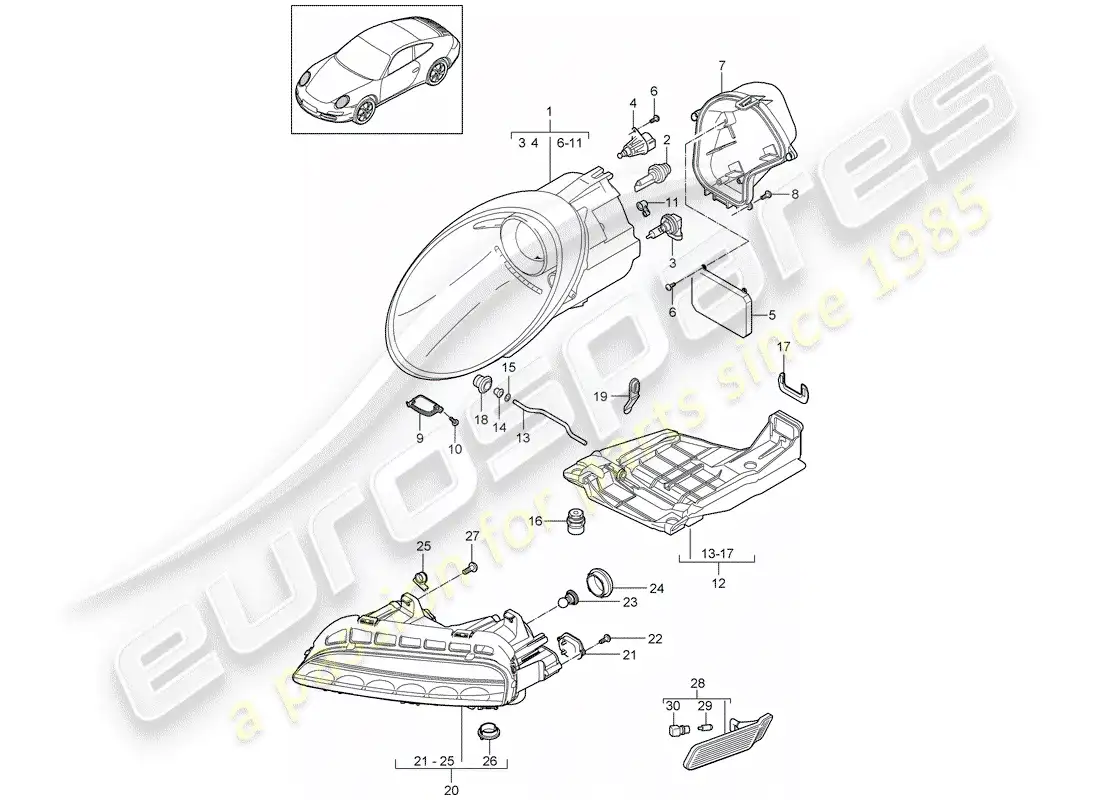 porsche 2011 (997-2) lámpara de cabeza diagrama de piezas