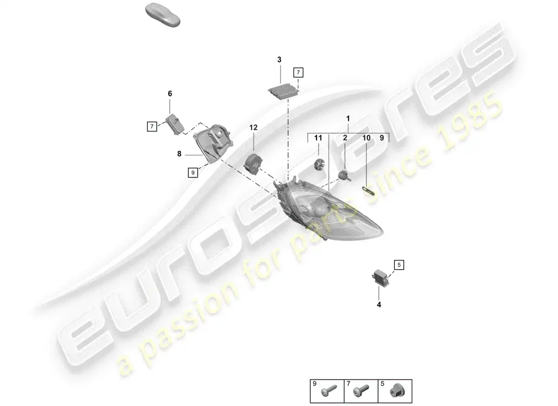 porsche 2019 (718 boxster spyder) lámpara de cabeza diagrama de piezas