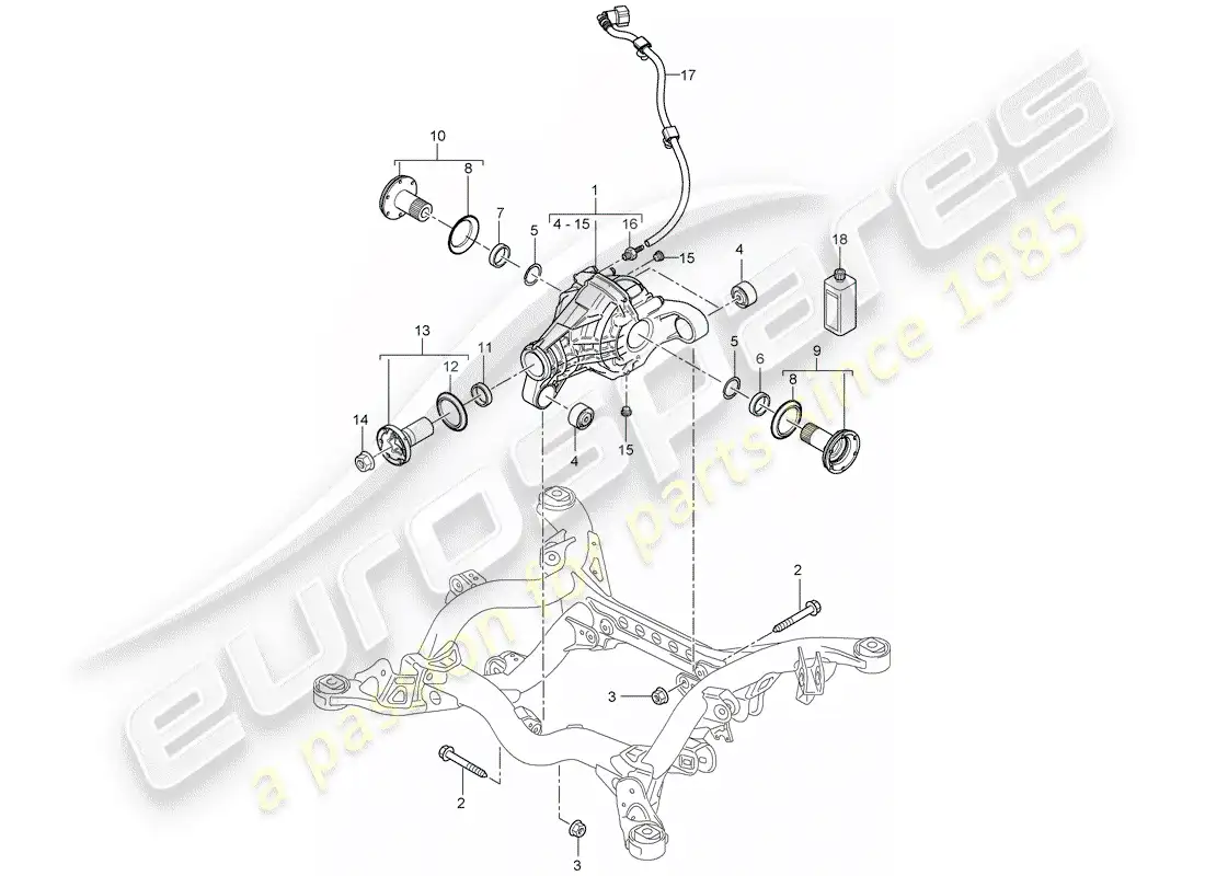porsche 2010 (cayenne e1 9pa) diferencial del eje trasero diagrama de piezas