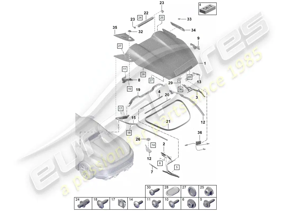 porsche 2019 (718 boxster spyder) cubrir diagrama de piezas