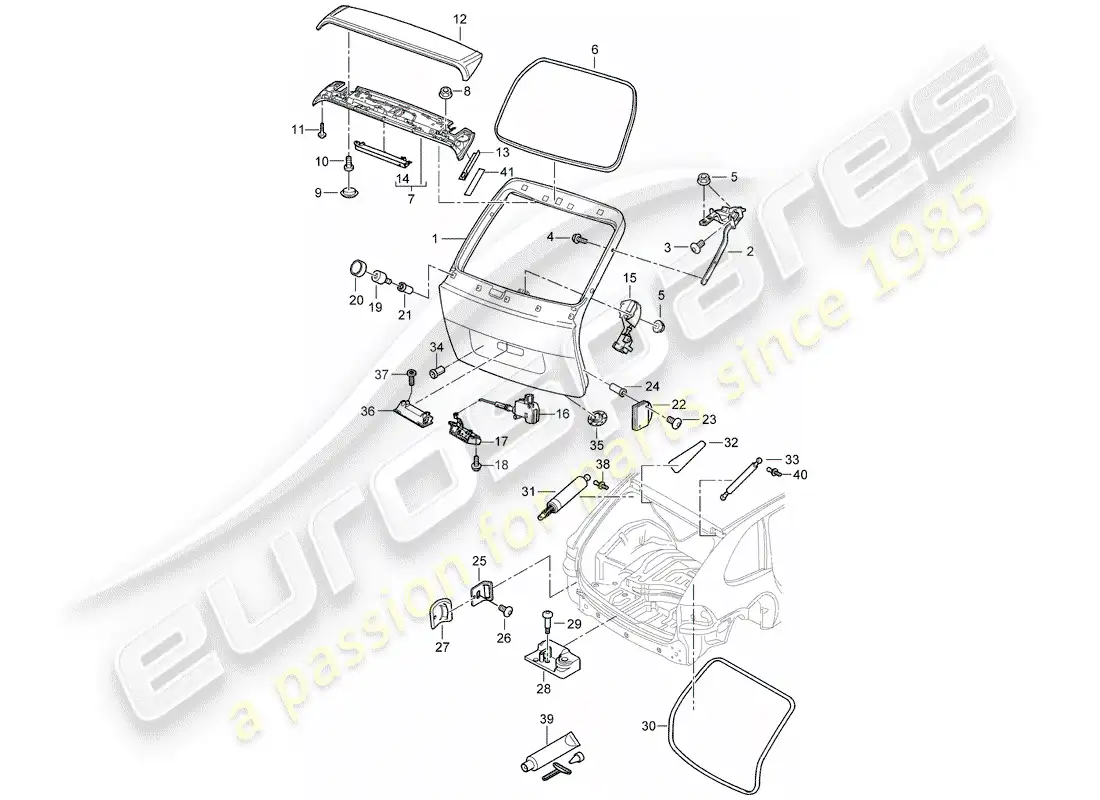 porsche 2007 (cayenne e1 9pa) tapa del maletero trasero diagrama de piezas