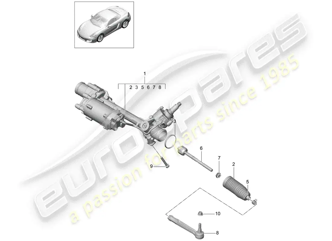 porsche 2013 (981 boxster) aparato de gobierno diagrama de piezas