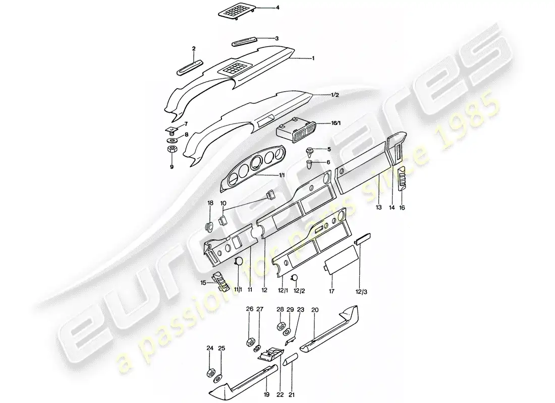 porsche 1975 (911) panel diagrama de piezas
