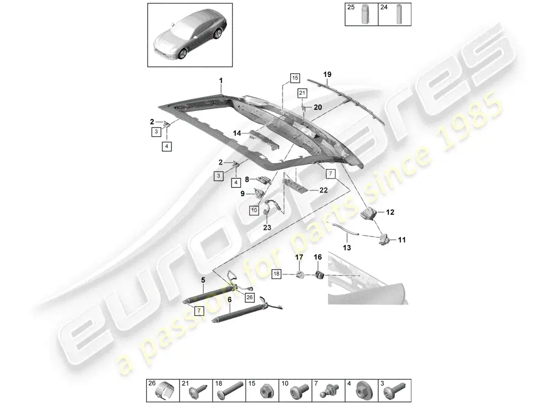 porsche 2020 (panamera 971-1) tapa del maletero trasero diagrama de piezas