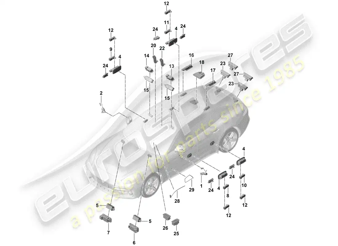 porsche 2019 (panamera 971-1) luz interior diagrama de piezas