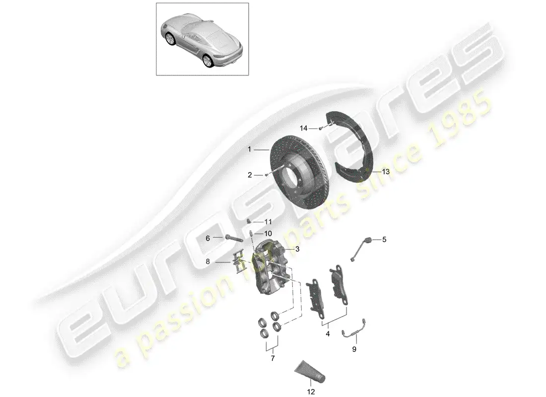 porsche 2019 (718 cayman) frenos de disco diagrama de piezas