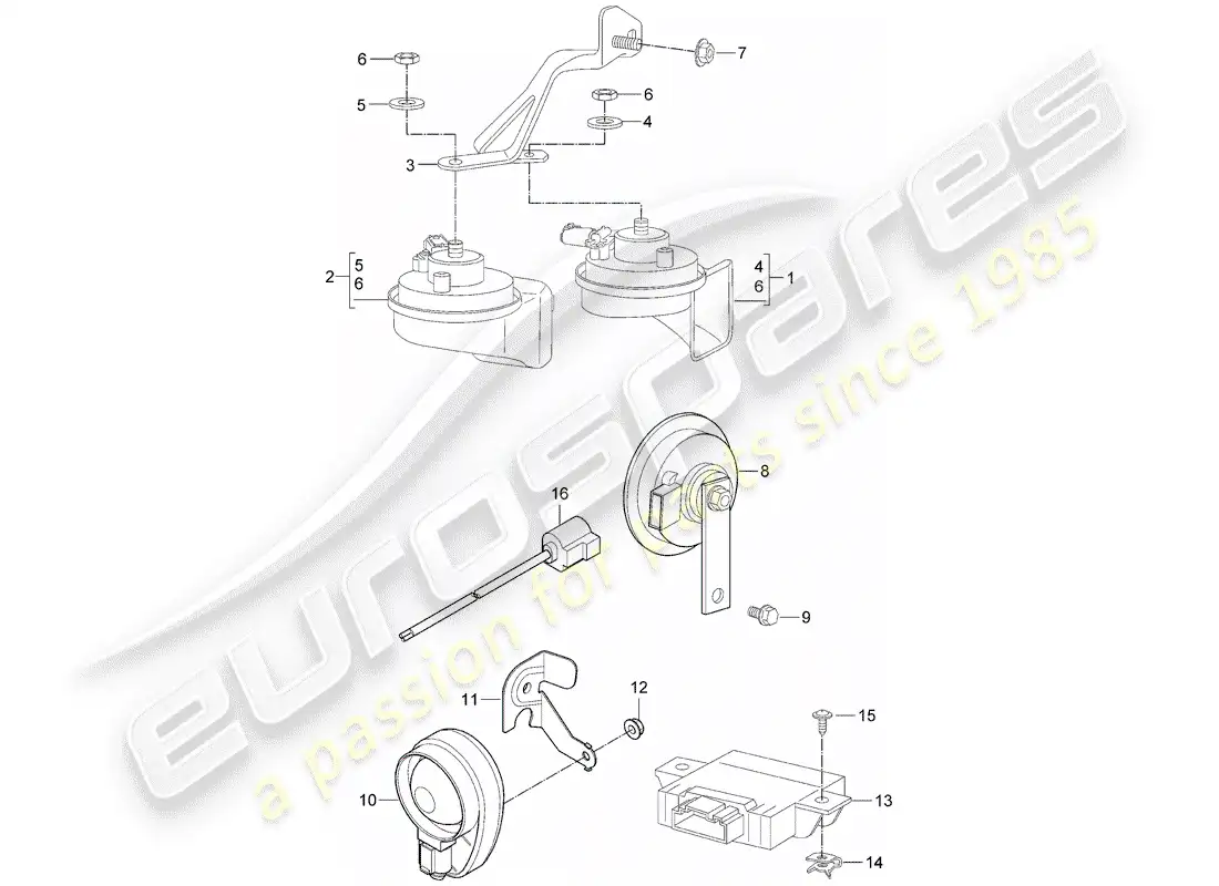 porsche 2012 (987 boxster) cuerno de fanfarria diagrama de piezas