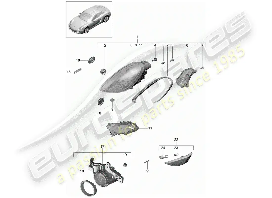 porsche 2016 (981 cayman) lámpara de cabeza diagrama de piezas