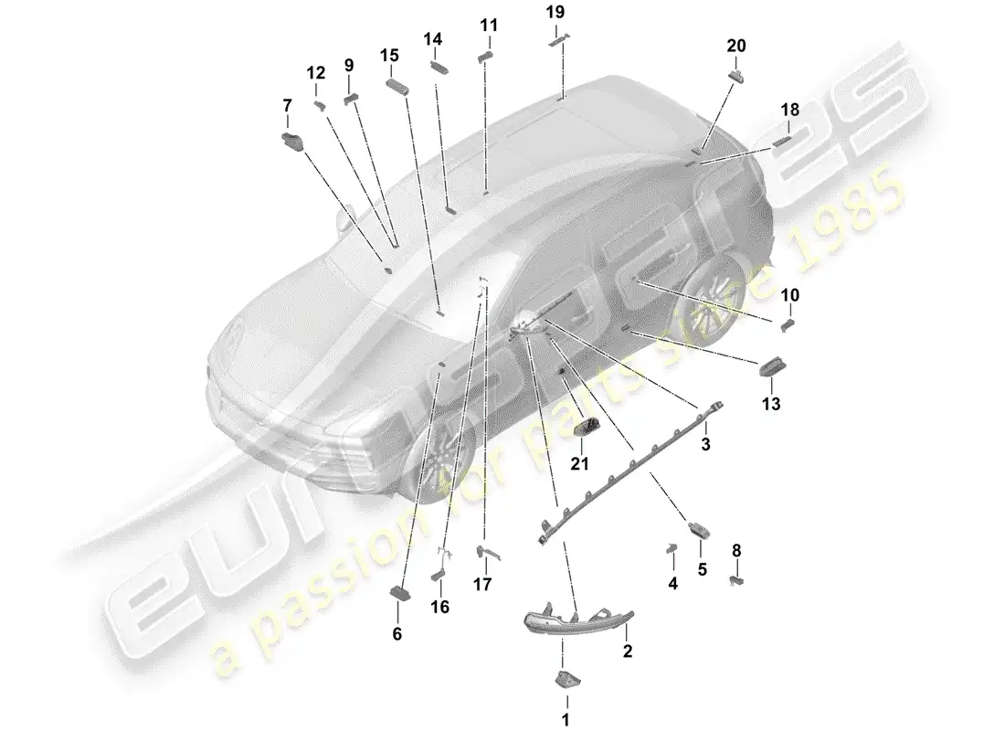 porsche 2020 (cayenne e3 9ya/9yb) luz interior diagrama de piezas
