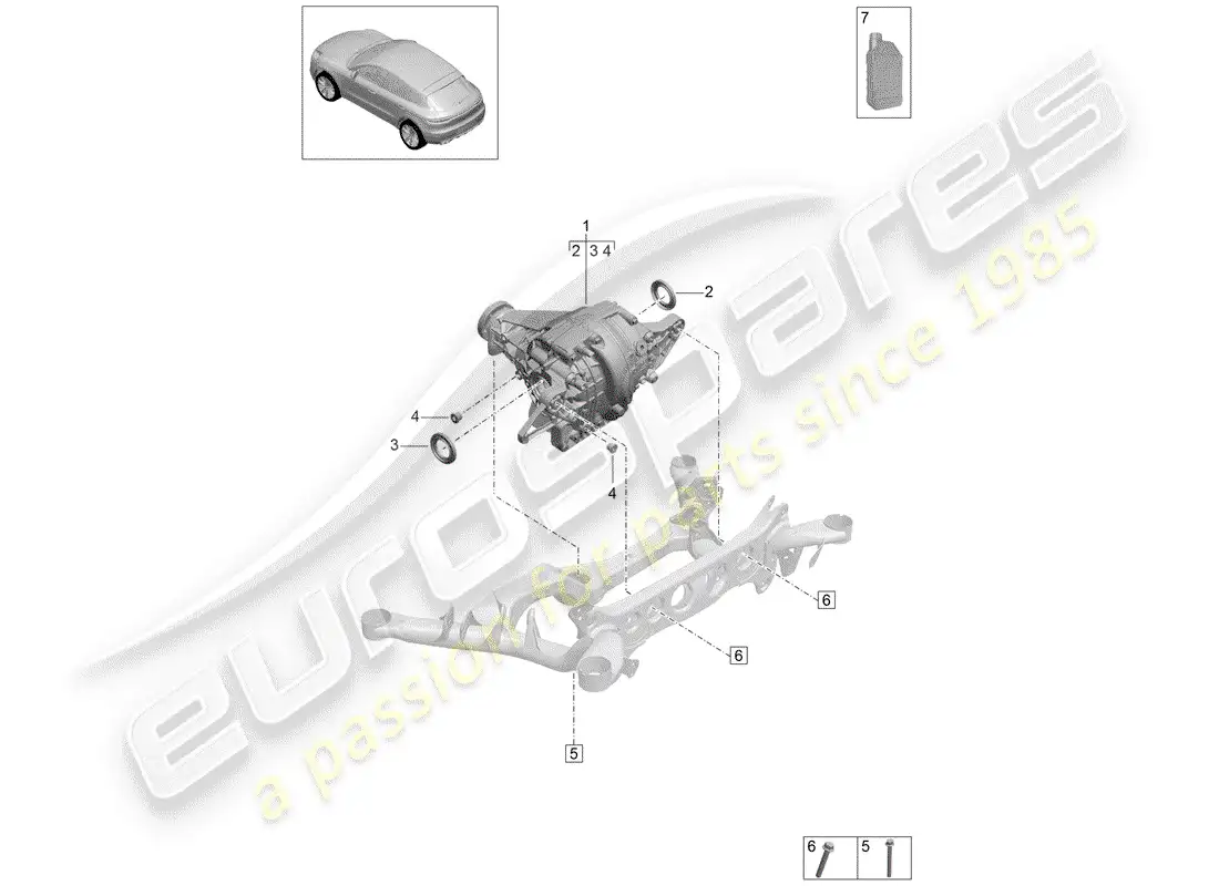 porsche 2019 (macan) diferencial del eje trasero diagrama de piezas