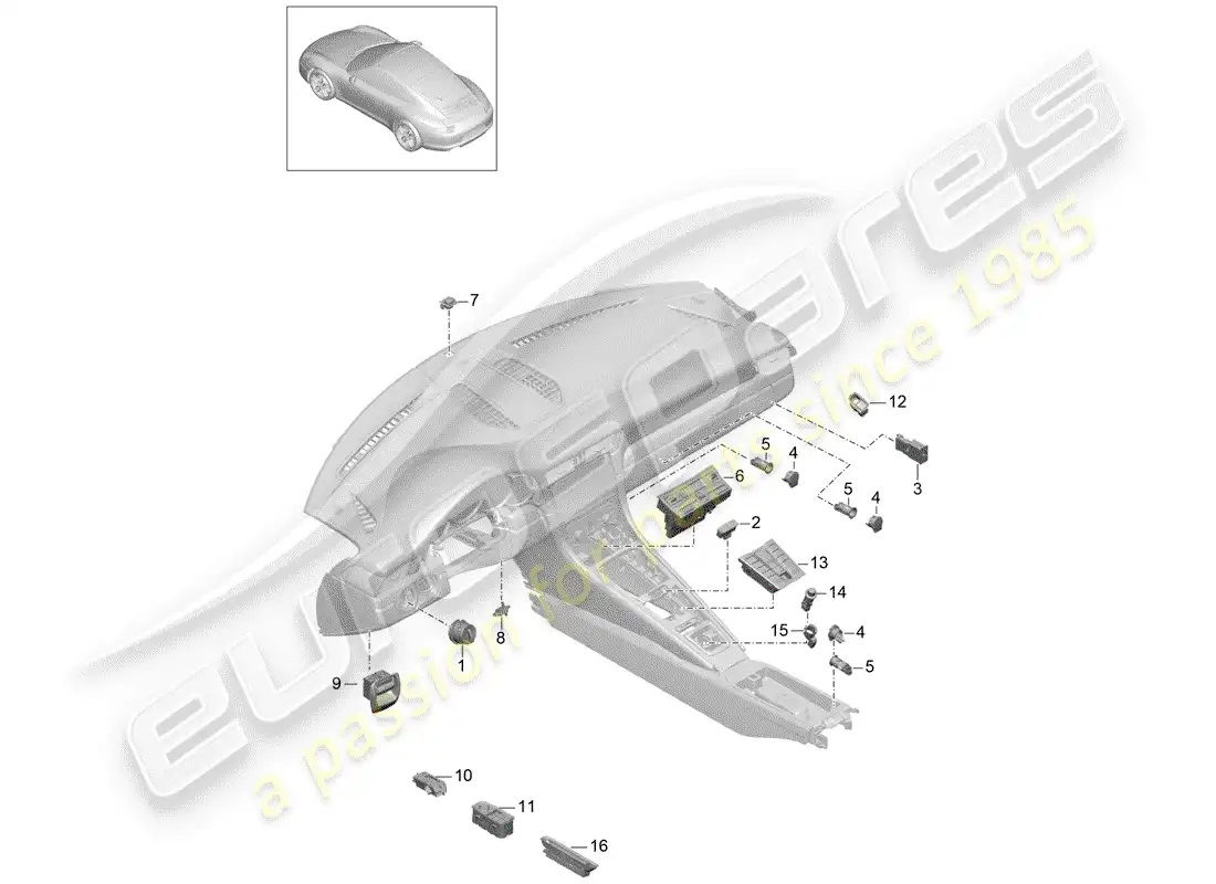 porsche 2014 (991-1) switch diagrama de piezas